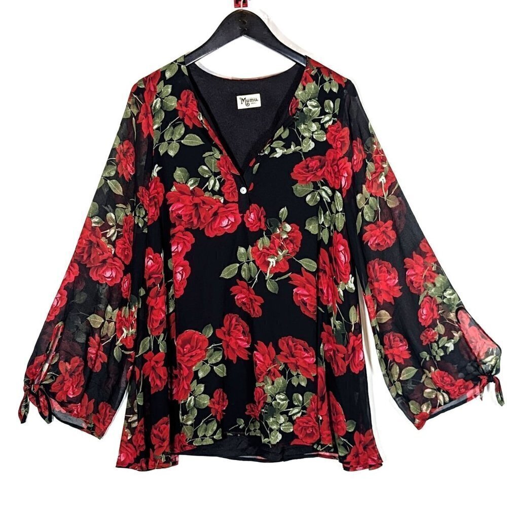 Show Me Your Mumu Women's Johanna Tunic Budding Rosemance Size Small Chiffon Top